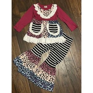 NEW Boutique Animal Print Ruffle Tunic Dress & Leggings Girls Outfit 4/5